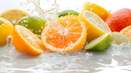 Vibrant Image of Fresh Citrus Fruits Sliced and Arranged