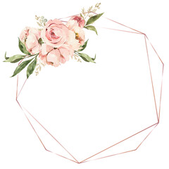 Cornice floreale geometrica boho chic acquerello fiori rosa © martina valsecchi