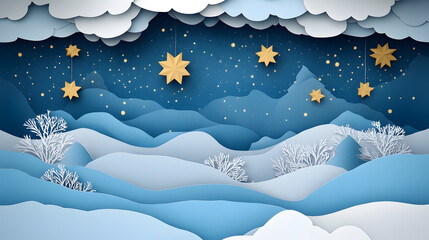 Night Starry sky with moon paper cut art background
