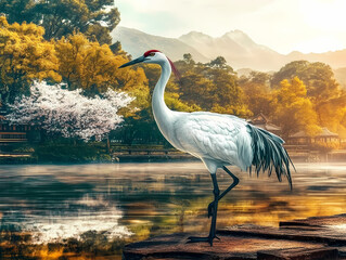 crane in the water, crane in the river © Areeya