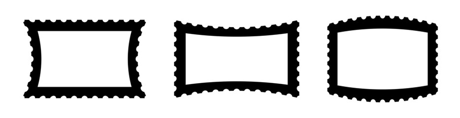 Empty stamp frame set, retro photo frame vector illustration. Vintage black frame on white background. Border design to use for photo mockup, email, newsletter business communication projects. 