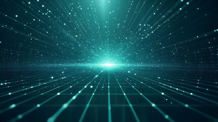 A mesmerizing digital landscape with radiant particles extending into the distance, creating a sense of depth and infinity.