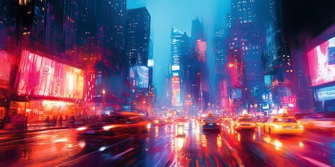 Fototapeta premium Abstract vibrant city skyline with dynamic lights and energy