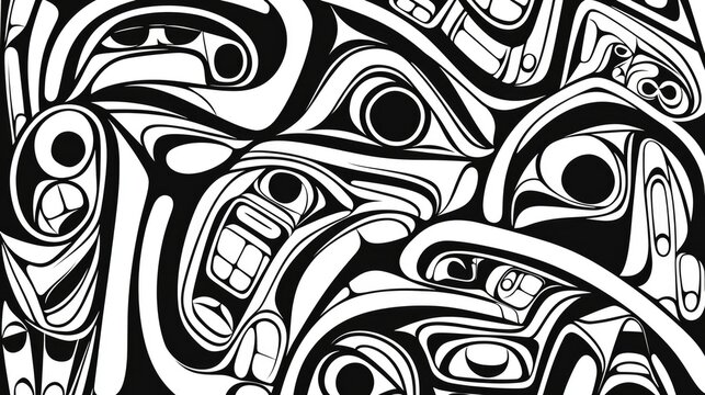 Intricate Northwest Coast Haida formline art patterns