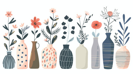 Abstract Modern Vase with Spring Flowers Hand Drawn Concept