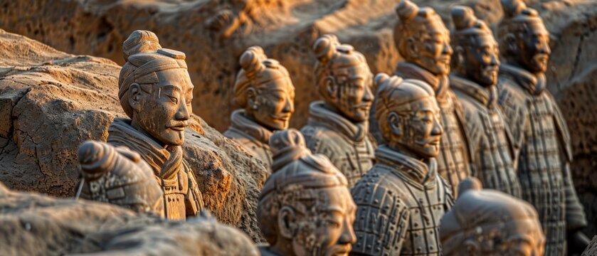 The Terracotta Army in Xi'an, China displays exquisite terracotta sculptures of Emperor Qin Shi Huang's army, showcasing detailed craftsmanship and historical significance.