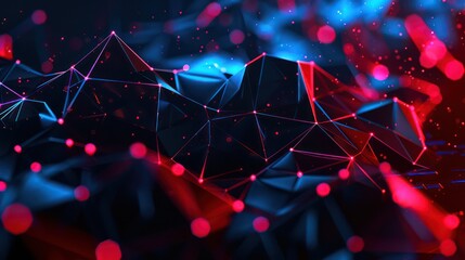 A vibrant abstract representation of interconnected geometric shapes and particles, showcasing a digital landscape.