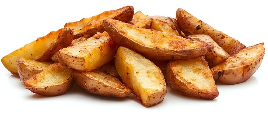Close-up shot of crispy potato wedges, seasoned and golden brown.