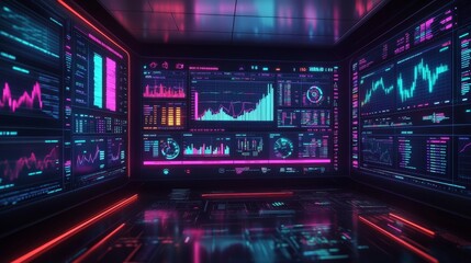 Obraz premium Futuristic AI-Powered Financial Analysis Dashboards: Financial professionals using AI-powered dashboards to analyze market trends and make decisions.