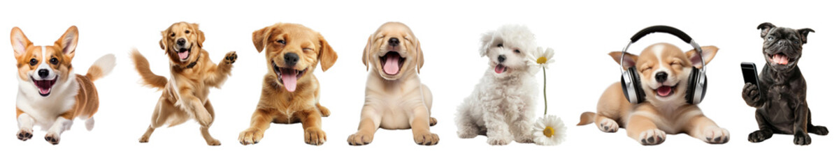 Adorable playful dog png cut out element set