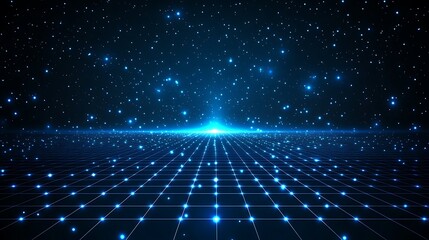A stunning cosmic scene featuring a glowing grid under a star-filled sky, perfect for futuristic and sci-fi themes.