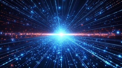 Naklejka premium A stunning depiction of a cosmic explosion, featuring light beams radiating outward, capturing the essence of energy and motion.