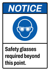 ANSI notice safety signs_safety glasses required beyond this point portrait size a4/a3/a2/a1	