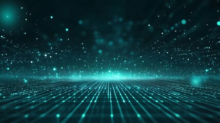 A stunning digital landscape featuring glowing particles and grids, perfect for technology and futuristic themes.