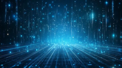 A stunning digital landscape featuring luminous blue rays and particles creating a futuristic atmosphere.