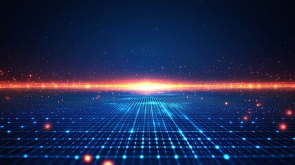 Obraz premium A stunning digital landscape featuring vibrant colors and glowing grid patterns, perfect for technology and sci-fi themes.