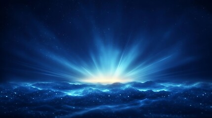 A stunning view of blue waves and radiant light illuminating the horizon, evoking a sense of peace and tranquility.