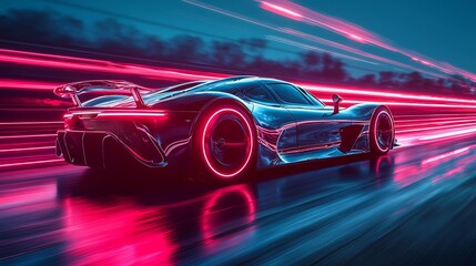 Obraz premium Semiabstract design of a luxury sports car with sleek neon lines tracing its aerodynamic curves symbolizing speed elegance and innovation