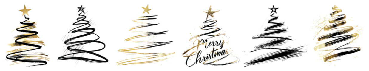 Christmas tree doodle png cut out element set