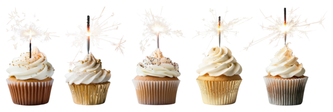 Cupcake with sparkler png cut out element set