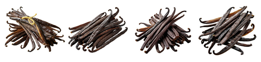  sets of vanilla beans  isolated on Transparent Background.