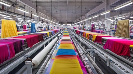 Fototapeta premium Textile Factory Production Line with Colorful Fabrics.