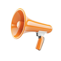 Orange megaphone icon isolated on a white background, representing communication, announcement, and advertising.