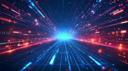 Fototapeta premium A vibrant abstract background depicting digital rays of light converging towards a bright center, symbolizing speed and technology.