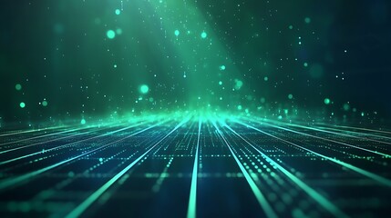 A vibrant abstract background featuring green light rays and digital patterns, ideal for technology and futuristic themes.