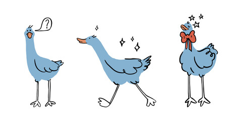 Funny set of geese. Trendy vector illustration.