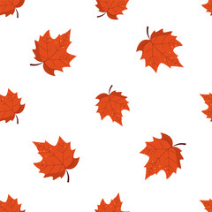 Seamless pattern with Autumn maple leaf. Red foliage is a symbol of fall. Flat vector repeating background isolated on white