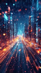 Fototapeta premium Abstract vibrant city skyline with dynamic lights and energy