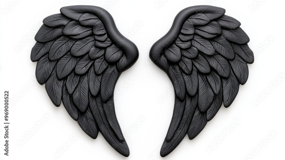 Sticker two black angel wings are shown on a white background, ai