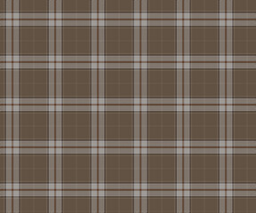 Fototapeta premium Plaid fabric pattern, brown, white, black, seamless for textiles, and for designing clothes, skirts, pants or decorative fabrics. Vector illustration.