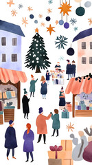 Obraz premium Cartoon Christmas fair illustration isolated on white background