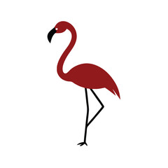 a flat flamingo silhouette vector art illustration, isolated white background, 