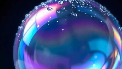 Obraz premium Close-up of a Transparent Sphere with Water Droplets and Iridescent Colors