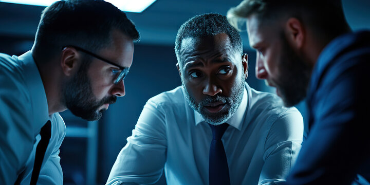 Interrogation Room Drama: Two FBI agents, one stern and one empathetic, questioning a handcuffed suspect.