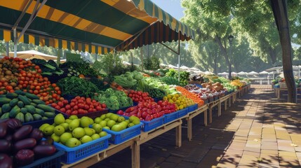 Fototapeta premium Local farmer's market with colorful produce stands