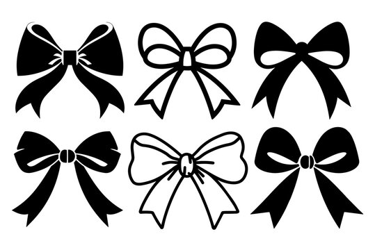 Collection of six black and white bow illustrations