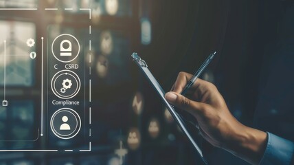 Person filling digital compliance form on tablet