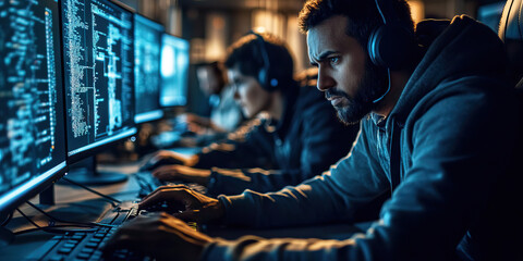 FBI's Cybercrime Defense: A team of experts, eyes glued to monitors, working to thwart a global hacking attack.