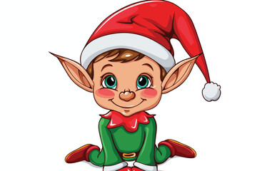 Cheerful Christmas Elf Clipart Isolated on White Background