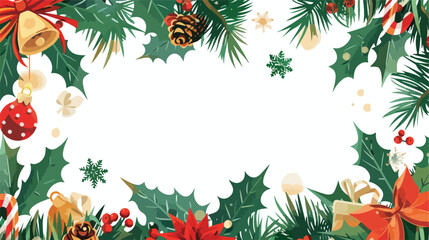 Festive Christmas Frame with Three Flat Vector Designs Isolated on White Background