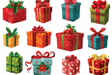 Christmas Gifts and Ribbons Isolated Clipart