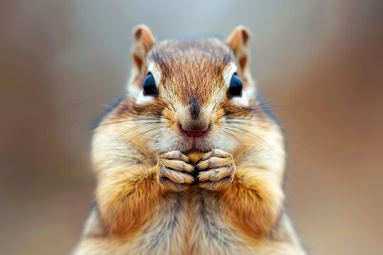 Close Up of a Chipmunk Stuffing Its Cheeks with Seed