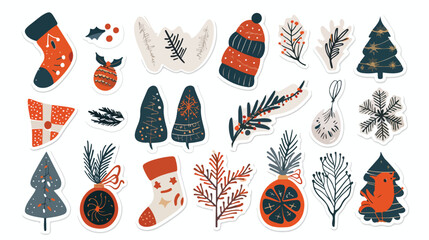 Christmas Hand Drawn Stickers in Scandinavian Nordic Style