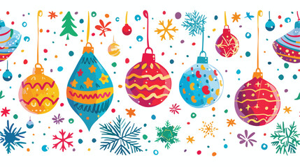 Vibrant Christmas Ornaments on Colorful Background - Flat Vector