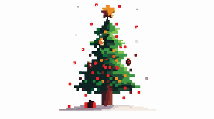 Christmas Pixel Tree Flat Vector Isolated on White Background