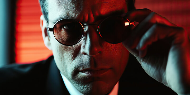 Organized Crime Crackdown: An FBI agent, clad in wiretaps, surveilling a mobster's meeting.